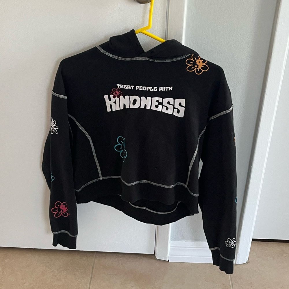 Black Hoodie with Colorful Flower Accents